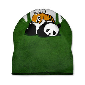 Шапка 3D с принтом Милая панда в Тюмени, 100% полиэстер | универсальный размер, печать по всей поверхности изделия | большая | джунгли | енот | зайка | милая | панда | пушистая