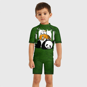 Детский купальный костюм 3D с принтом Милая панда в Тюмени, Полиэстер 85%, Спандекс 15% | застежка на молнии на спине | большая | джунгли | енот | зайка | милая | панда | пушистая
