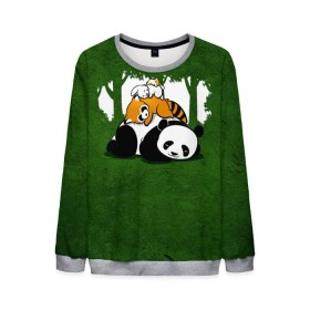 Мужской свитшот 3D с принтом Милая панда в Тюмени, 100% полиэстер с мягким внутренним слоем | круглый вырез горловины, мягкая резинка на манжетах и поясе, свободная посадка по фигуре | большая | джунгли | енот | зайка | милая | панда | пушистая