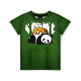 Детская футболка 3D с принтом Милая панда в Тюмени, 100% гипоаллергенный полиэфир | прямой крой, круглый вырез горловины, длина до линии бедер, чуть спущенное плечо, ткань немного тянется | Тематика изображения на принте: большая | джунгли | енот | зайка | милая | панда | пушистая