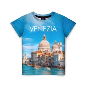 Детская футболка 3D с принтом Венеция в Тюмени, 100% гипоаллергенный полиэфир | прямой крой, круглый вырез горловины, длина до линии бедер, чуть спущенное плечо, ткань немного тянется | boat | city | italy | mooring | sea | strait | street | temple area | venice | венеция | город | италия | лодки | море | площадь | причал | пролив | улицы | храм