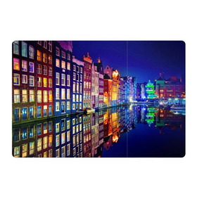 Магнитный плакат 3Х2 с принтом Амстердама, Нидерланды в Тюмени, Полимерный материал с магнитным слоем | 6 деталей размером 9*9 см | amsterdam | boat | bright | color | lights | night | pier | rainbow | reflection | the city | the netherlands | the strait | water | амстердама | вода | город | лодка | нидерланды | ночь | огни | отражение | причал | пролив | радуга | цвет | яркий