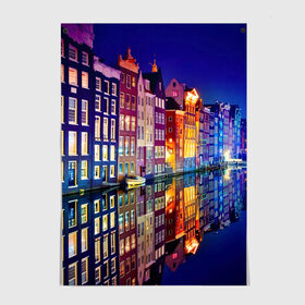 Постер с принтом Амстердама, Нидерланды в Тюмени, 100% бумага
 | бумага, плотность 150 мг. Матовая, но за счет высокого коэффициента гладкости имеет небольшой блеск и дает на свету блики, но в отличии от глянцевой бумаги не покрыта лаком | amsterdam | boat | bright | color | lights | night | pier | rainbow | reflection | the city | the netherlands | the strait | water | амстердама | вода | город | лодка | нидерланды | ночь | огни | отражение | причал | пролив | радуга | цвет | яркий