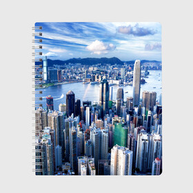 Тетрадь с принтом Гонконг Китай в Тюмени, 100% бумага | 48 листов, плотность листов — 60 г/м2, плотность картонной обложки — 250 г/м2. Листы скреплены сбоку удобной пружинной спиралью. Уголки страниц и обложки скругленные. Цвет линий — светло-серый
 | Тематика изображения на принте: architecture | boats | china | city | hong kong | houses | mountains | sea | sky | skyscrapers | water | архитектура | вода | гонконг | город | горы | дома | китай | корабли | море | небо