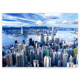 Поздравительная открытка с принтом Гонконг, Китай в Тюмени, 100% бумага | плотность бумаги 280 г/м2, матовая, на обратной стороне линовка и место для марки
 | architecture | boats | china | city | hong kong | houses | mountains | sea | sky | skyscrapers | water | архитектура | вода | гонконг | город | горы | дома | китай | корабли | море | небо