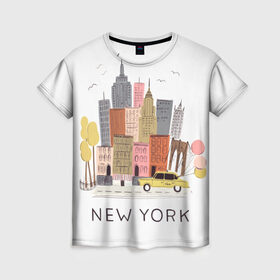 Женская футболка 3D с принтом Нью-Йорк в Тюмени, 100% полиэфир ( синтетическое хлопкоподобное полотно) | прямой крой, круглый вырез горловины, длина до линии бедер | new york | воздушные шары | город | деревья | рисунок | такси