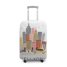 Чехол для чемодана 3D с принтом Нью-Йорк в Тюмени, 86% полиэфир, 14% спандекс | двустороннее нанесение принта, прорези для ручек и колес | new york | воздушные шары | город | деревья | рисунок | такси