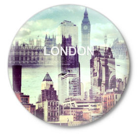 Значок с принтом Улицы Лондона в Тюмени,  металл | круглая форма, металлическая застежка в виде булавки | Тематика изображения на принте: collage | england | london | англия | коллаж | лондон