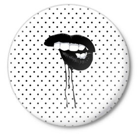 Значок с принтом Black Lips в Тюмени,  металл | круглая форма, металлическая застежка в виде булавки | Тематика изображения на принте: black | girl | lips | lipstick | love | губы | девушка | женщина | любовь | помада | страсть | черный