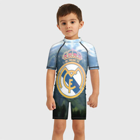 Детский купальный костюм 3D с принтом Реал Мадрид в Тюмени, Полиэстер 85%, Спандекс 15% | застежка на молнии на спине | real madrid | реал мадрид
