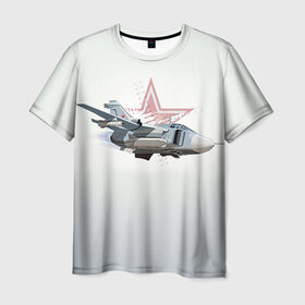 Мужская футболка 3D с принтом Су-24 в Тюмени, 100% полиэфир | прямой крой, круглый вырез горловины, длина до линии бедер | Тематика изображения на принте: авиация