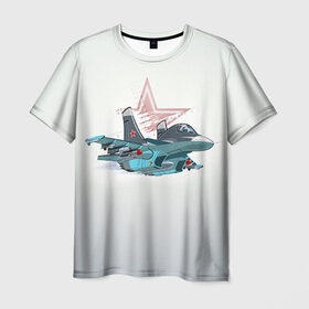 Мужская футболка 3D с принтом Су-34 в Тюмени, 100% полиэфир | прямой крой, круглый вырез горловины, длина до линии бедер | Тематика изображения на принте: авиация