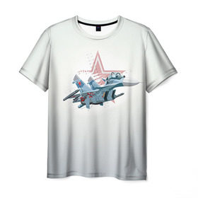 Мужская футболка 3D с принтом Су-27 в Тюмени, 100% полиэфир | прямой крой, круглый вырез горловины, длина до линии бедер | авиация