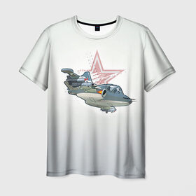 Мужская футболка 3D с принтом Су-25 в Тюмени, 100% полиэфир | прямой крой, круглый вырез горловины, длина до линии бедер | авиация