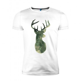 Мужская футболка премиум с принтом Deer Aquarelle в Тюмени, 92% хлопок, 8% лайкра | приталенный силуэт, круглый вырез ворота, длина до линии бедра, короткий рукав | Тематика изображения на принте: 