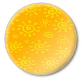 Значок с принтом Солнышко в Тюмени,  металл | круглая форма, металлическая застежка в виде булавки | Тематика изображения на принте: желтый | паттерн | солнце | яркий