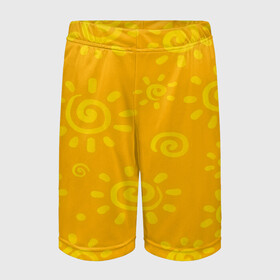 Детские спортивные шорты 3D с принтом Солнышко в Тюмени,  100% полиэстер
 | пояс оформлен широкой мягкой резинкой, ткань тянется
 | Тематика изображения на принте: желтый | паттерн | солнце | яркий