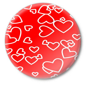 Значок с принтом Сердечки в Тюмени,  металл | круглая форма, металлическая застежка в виде булавки | Тематика изображения на принте: красный | паттерн | сердечки