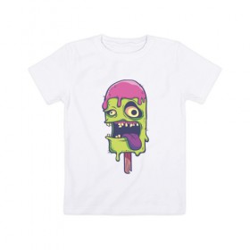 Детская футболка хлопок с принтом Мороженное Зомби в Тюмени, 100% хлопок | круглый вырез горловины, полуприлегающий силуэт, длина до линии бедер | Тематика изображения на принте: 
