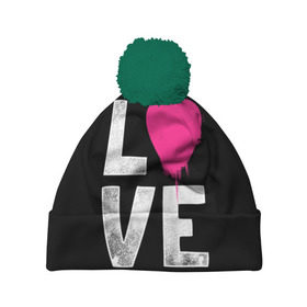 Шапка 3D c помпоном с принтом Love в Тюмени, 100% полиэстер | универсальный размер, печать по всей поверхности изделия | amour | faith | happy | heart | hope | love | амур | вера | любовь | надежда | сердце | счастье