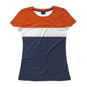 Женская футболка 3D с принтом Триколор в Тюмени, 100% полиэфир ( синтетическое хлопкоподобное полотно) | прямой крой, круглый вырез горловины, длина до линии бедер | 2017 | белый | дизайн | классика | новинки | новое | оранжевый | полосы | популярное | синий | триколор