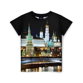 Детская футболка 3D с принтом Москва в Тюмени, 100% гипоаллергенный полиэфир | прямой крой, круглый вырез горловины, длина до линии бедер, чуть спущенное плечо, ткань немного тянется | город | ночь | пейзаж