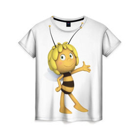 Женская футболка 3D с принтом Пчелка Майя в Тюмени, 100% полиэфир ( синтетическое хлопкоподобное полотно) | прямой крой, круглый вырез горловины, длина до линии бедер | пчелка майя