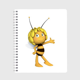 Тетрадь с принтом Пчелка Майя в Тюмени, 100% бумага | 48 листов, плотность листов — 60 г/м2, плотность картонной обложки — 250 г/м2. Листы скреплены сбоку удобной пружинной спиралью. Уголки страниц и обложки скругленные. Цвет линий — светло-серый
 | Тематика изображения на принте: пчелка майя