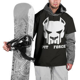 Накидка на куртку 3D с принтом Pit Force в Тюмени, 100% полиэстер |  | Тематика изображения на принте: pit force | белый | боец | друг человека | животные | питбуль | порода | собака | цвет | чёрный
