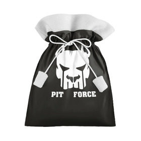 Подарочный 3D мешок с принтом Pit Force в Тюмени, 100% полиэстер | Размер: 29*39 см | Тематика изображения на принте: pit force | белый | боец | друг человека | животные | питбуль | порода | собака | цвет | чёрный
