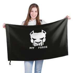 Флаг 3D с принтом Pit Force в Тюмени, 100% полиэстер | плотность ткани — 95 г/м2, размер — 67 х 109 см. Принт наносится с одной стороны | pit force | белый | боец | друг человека | животные | питбуль | порода | собака | цвет | чёрный
