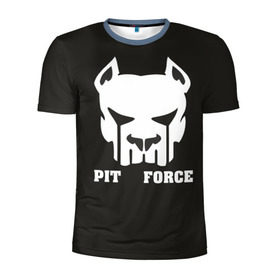 Мужская футболка 3D спортивная с принтом Pit Force в Тюмени, 100% полиэстер с улучшенными характеристиками | приталенный силуэт, круглая горловина, широкие плечи, сужается к линии бедра | pit force | белый | боец | друг человека | животные | питбуль | порода | собака | цвет | чёрный