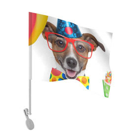 Флаг для автомобиля с принтом Джек рассел - клоун в Тюмени, 100% полиэстер | Размер: 30*21 см | Тематика изображения на принте: волкодав | дворняжка | джек | джек рассел | домашние животные | любимец | мопс | овчарка | пес | песик | питомец | рассел | сенбернар | собака | собачка