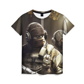 Женская футболка 3D с принтом Tom Clancy Rainbow Six в Тюмени, 100% полиэфир ( синтетическое хлопкоподобное полотно) | прямой крой, круглый вырез горловины, длина до линии бедер | clancy | rainbow | six | tom | автоматы | игры | маски | мужчины | осада | солдаты