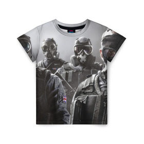 Детская футболка 3D с принтом Tom Clancy Rainbow Six в Тюмени, 100% гипоаллергенный полиэфир | прямой крой, круглый вырез горловины, длина до линии бедер, чуть спущенное плечо, ткань немного тянется | clancy | rainbow | six | tom | автоматы | игры | маски | мужчины | осада | солдаты