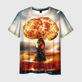 Мужская футболка 3D с принтом Атомный взрыв в Тюмени, 100% полиэфир | прямой крой, круглый вырез горловины, длина до линии бедер | city | earth | explosion | mushroom | night | nuclear | sky | атомный | взрыв | город | гриб | земля | небо | ночь