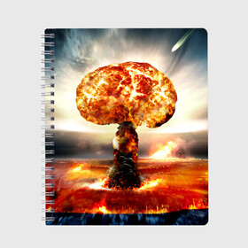 Тетрадь с принтом Атомный взрыв в Тюмени, 100% бумага | 48 листов, плотность листов — 60 г/м2, плотность картонной обложки — 250 г/м2. Листы скреплены сбоку удобной пружинной спиралью. Уголки страниц и обложки скругленные. Цвет линий — светло-серый
 | Тематика изображения на принте: city | earth | explosion | mushroom | night | nuclear | sky | атомный | взрыв | город | гриб | земля | небо | ночь