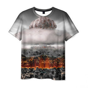 Мужская футболка 3D с принтом Атомный взрыв в Тюмени, 100% полиэфир | прямой крой, круглый вырез горловины, длина до линии бедер | city | earth | explosion | heaven | mushroom | nuclear | атомный | взрыв | город | гриб | земля | небо
