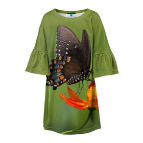 Детское платье 3D с принтом Бабочка 4 в Тюмени, 100% полиэстер | прямой силуэт, чуть расширенный к низу. Круглая горловина, на рукавах — воланы | бабочка | цветок