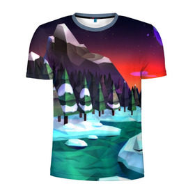 Мужская футболка 3D спортивная с принтом Polygon Nature в Тюмени, 100% полиэстер с улучшенными характеристиками | приталенный силуэт, круглая горловина, широкие плечи, сужается к линии бедра | Тематика изображения на принте: пейзаж | яркий