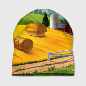 Шапка 3D с принтом Ферма в Тюмени, 100% полиэстер | универсальный размер, печать по всей поверхности изделия | пейзаж | яркий