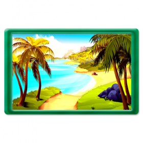 Магнит 45*70 с принтом Тропический остров в Тюмени, Пластик | Размер: 78*52 мм; Размер печати: 70*45 | jungle | деревья | джунгли | зелень | кусты | лес | лодки | мох | океан | пальмы | пляж | тропики | экзотика