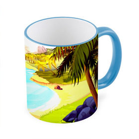 Кружка 3D с принтом Тропический остров в Тюмени, керамика | ёмкость 330 мл | Тематика изображения на принте: jungle | деревья | джунгли | зелень | кусты | лес | лодки | мох | океан | пальмы | пляж | тропики | экзотика