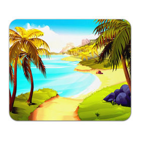Коврик прямоугольный с принтом Тропический остров в Тюмени, натуральный каучук | размер 230 х 185 мм; запечатка лицевой стороны | jungle | деревья | джунгли | зелень | кусты | лес | лодки | мох | океан | пальмы | пляж | тропики | экзотика
