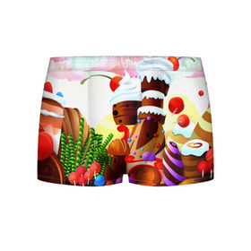 Мужские трусы 3D с принтом Candy Town в Тюмени, 50% хлопок, 50% полиэстер | классическая посадка, на поясе мягкая тканевая резинка | Тематика изображения на принте: конфеты | пирожные | сладости | яркий