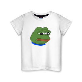 Детская футболка хлопок с принтом SAD FROG в Тюмени, 100% хлопок | круглый вырез горловины, полуприлегающий силуэт, длина до линии бедер | meme | pepe frog | pepe the frog | sad frog | грустная лягушка | мем