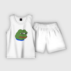 Детская пижама с шортами хлопок с принтом SAD FROG в Тюмени,  |  | Тематика изображения на принте: meme | pepe frog | pepe the frog | sad frog | грустная лягушка | мем