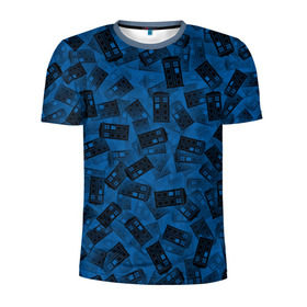 Мужская футболка 3D спортивная с принтом Будки Тардис в Тюмени, 100% полиэстер с улучшенными характеристиками | приталенный силуэт, круглая горловина, широкие плечи, сужается к линии бедра | Тематика изображения на принте: doctor | tardis | who | доктор | кто | машина времени | паттерн | синий | туалет