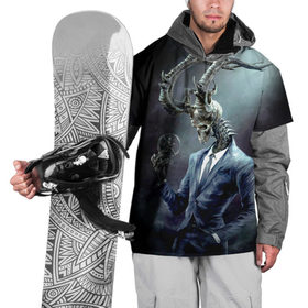 Накидка на куртку 3D с принтом Скелетон в Тюмени, 100% полиэстер |  | Тематика изображения на принте: костюм | рога | скелет | череп