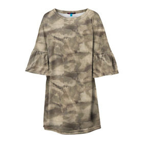 Детское платье 3D с принтом Камуфляж в Тюмени, 100% полиэстер | прямой силуэт, чуть расширенный к низу. Круглая горловина, на рукавах — воланы | Тематика изображения на принте: камуфляж | песок | пустыня | разведка | спецназ